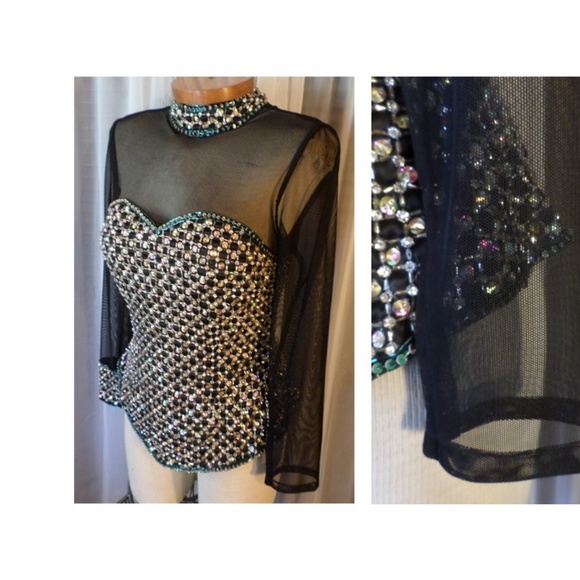 Lady Small Black Gold Sheer Rhinestone Sequin Top - Picture 3 of 8